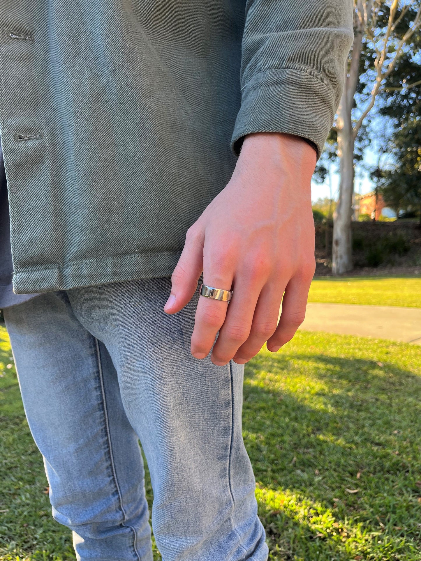 Titanium Steel Geometric Design Ring 8mm Smooth Minimalist Simple Stainless Steel Silver Unisex Ring