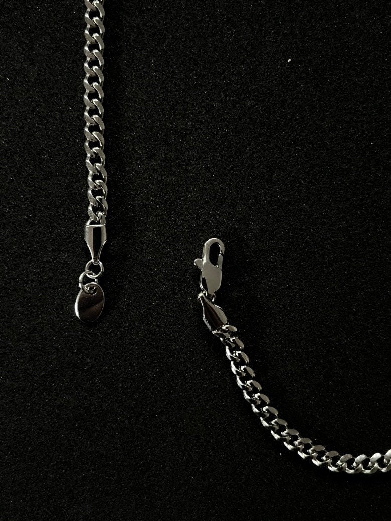 Cuban White Gold Chain Necklace, 4mm 18k Gold Plated Men’s Minimalist Chain Choker Necklace, Gift for Him