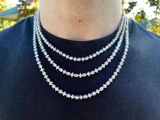 Silver Iced Out Star Tennis Chain - 5mm CZ 925 Silver Tennis Chain Necklace